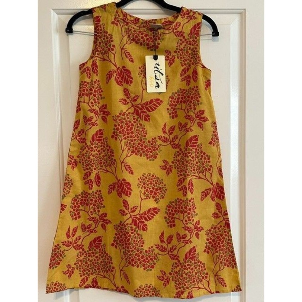 NWT Utsa Kids Girls Dress Sz 11/12 Yellow Floral 100% Cotton Sleeveless